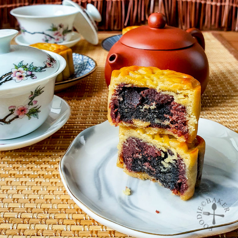 Baked Red Bean and Black Sesame Mooncake